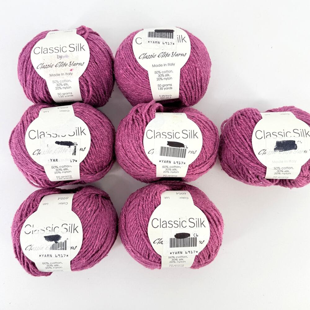 Classic Elite Classic Silk Yarn Lot 7 Skeins Pink 6954 Cotton Silk Italy